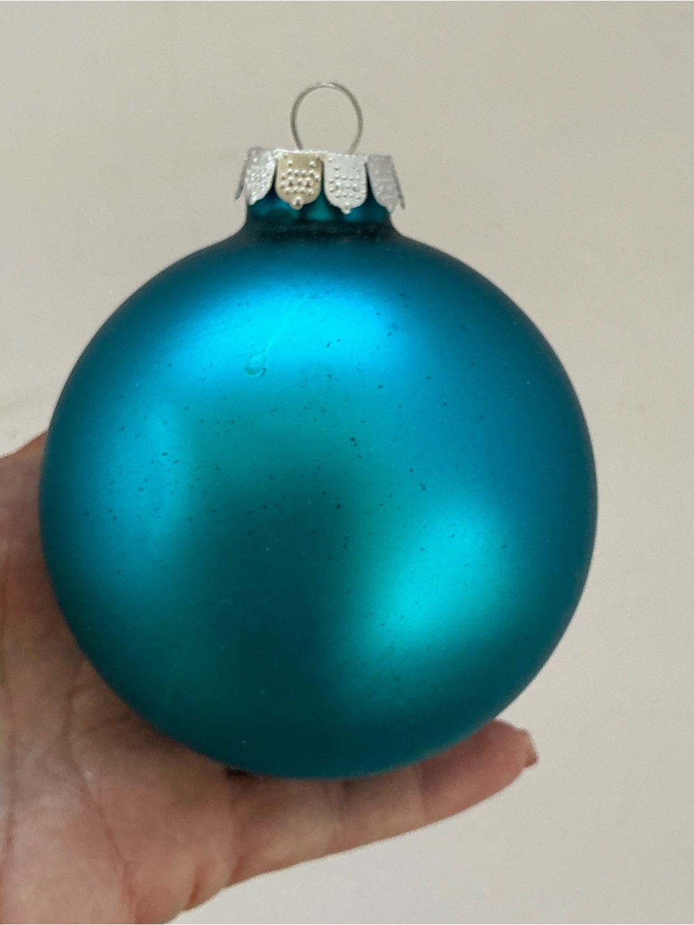 Vintage Rauch Large 5.5” Teal Blue Satin Glass Christmas Ball Ornament